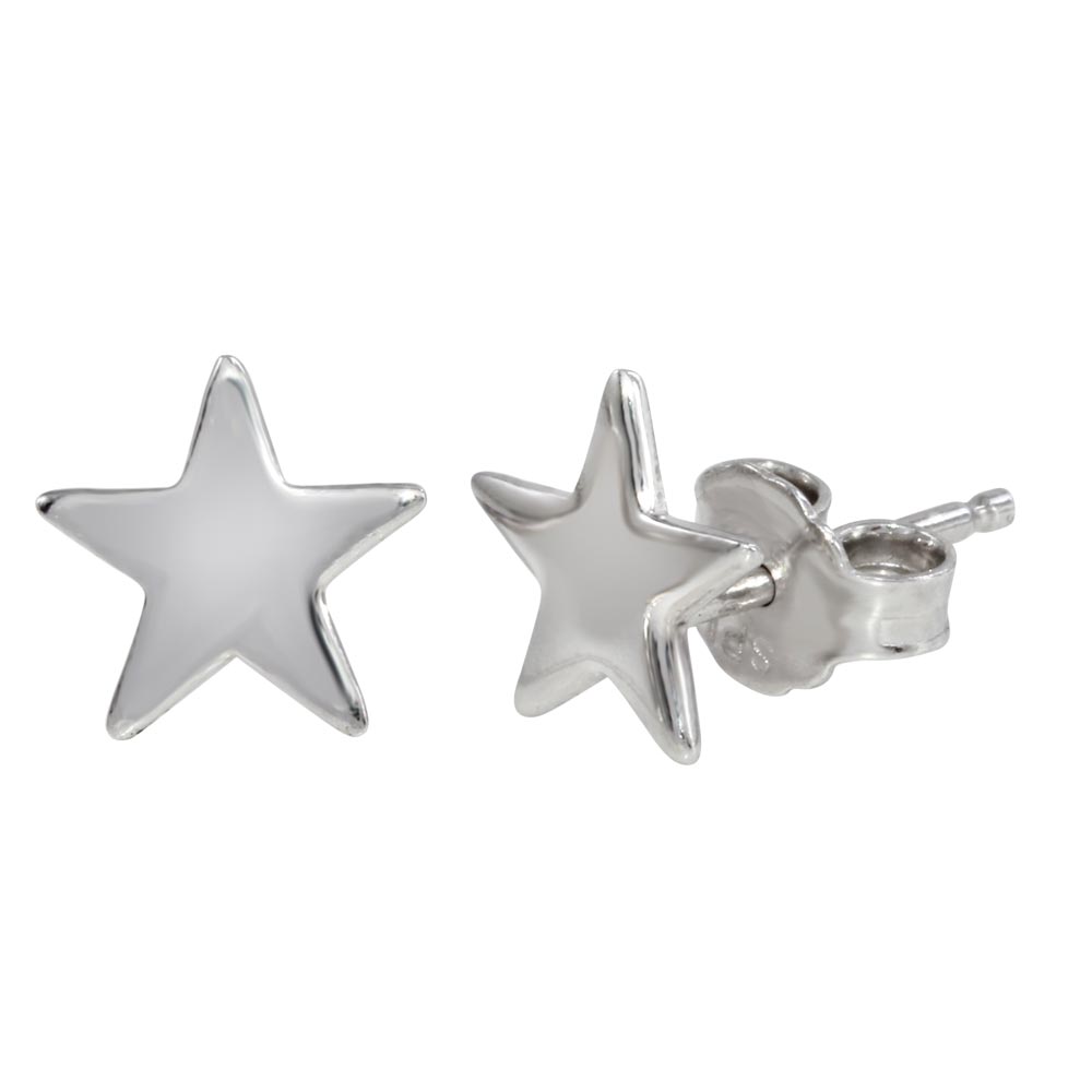 Sterling Silver 925 Rhodium Plated Star Post Stud Earrings