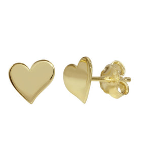 Sterling Silver 925 Gold Flat Heart Stud Earrings