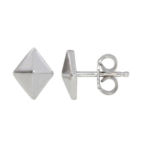 Sterling Silver 925 Rhodium Plated Small Diamond Shape Stud Earrings