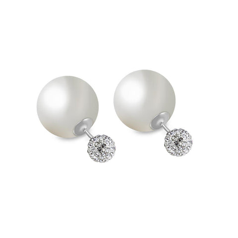 Sterling Silver 925 Rhodium Plate Multi CZ Stud with Synthetic Pearls