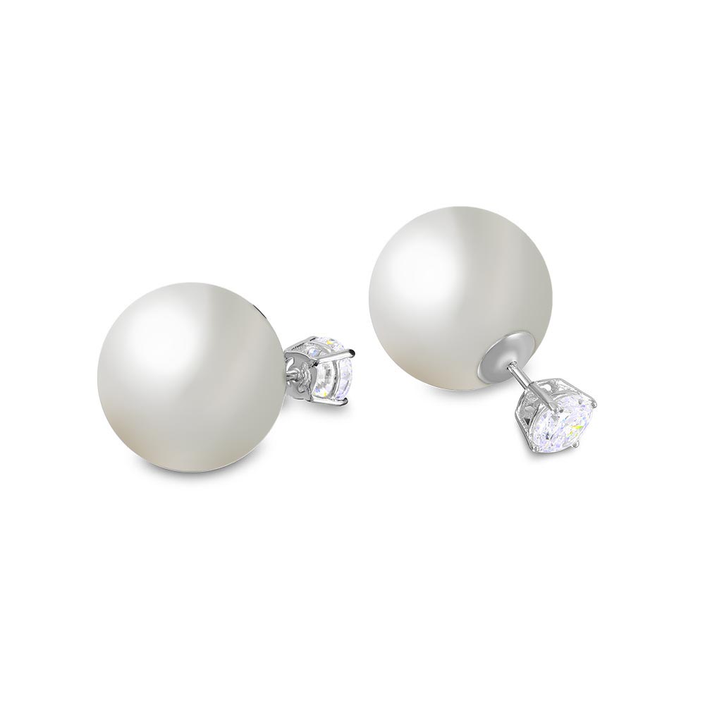 Sterling Silver 925 Rhodium Plate CZ Stud with Synthetic Pearls
