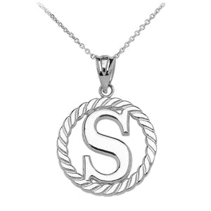 Sterling Silver "S" Initial in Rope Circle Pendant Necklace