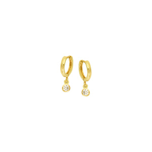 14K Gold Baby Hoop 3 MM bezel with Dangle Earrings