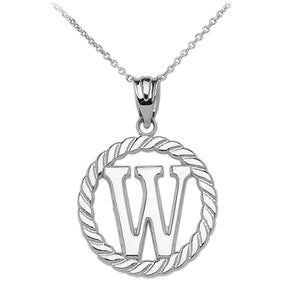 Sterling Silver "W" Initial in Rope Circle Pendant Necklace