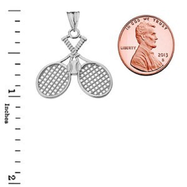 Detailed Sports Tennis Rackets Pendant Necklace in Sterling Silver