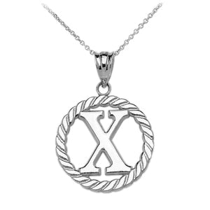 Sterling Silver "X" Initial in Rope Circle Pendant Necklace