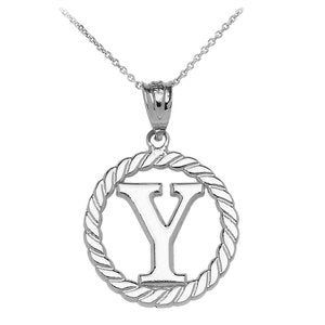 Sterling Silver "Y" Initial in Rope Circle Pendant Necklace