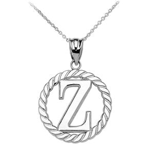 Sterling Silver "Z" Initial in Rope Circle Pendant Necklace