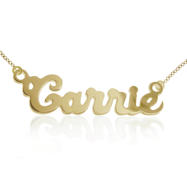 Personalized Dainty Name Plate Gold Necklace in "Carrie" Script (Silver & Gold)