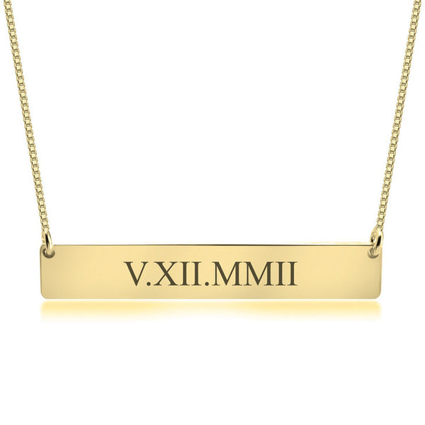 Personalized Gold over Silver Roman Numeral Date Bar Necklace (more colors)