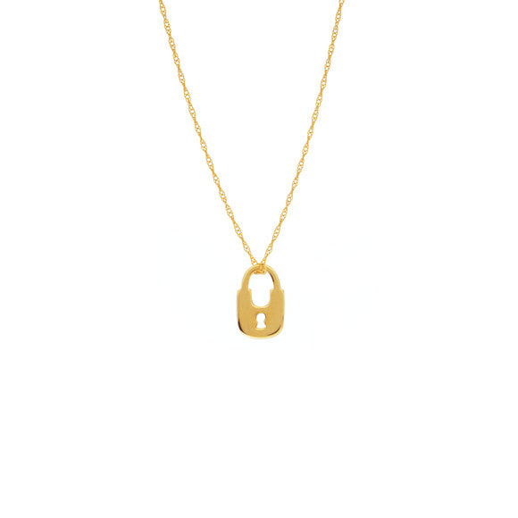 14K Yellow Gold Mini Lock Cut Out Necklace with Rope Chain