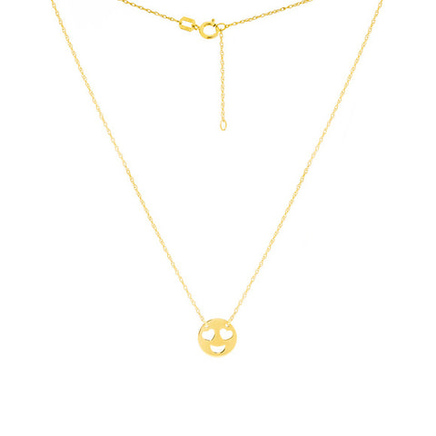 14K Yellow Gold Mini Smiley Face Adjustable Necklace