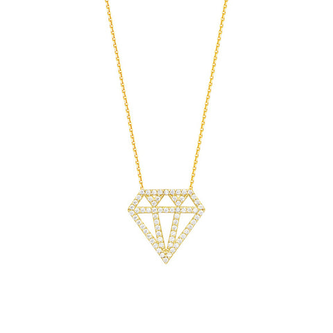 14K Yellow Gold CZ Diamond Image Necklace With Adjustable Chain