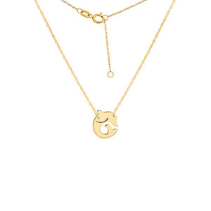 14K Yellow Gold Mini Dolphin Rop Chain Adjustable Necklace