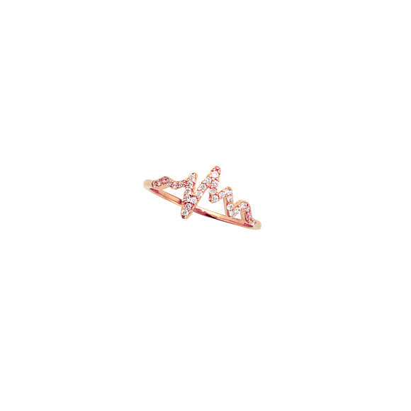14K Rose Gold CZ HeartBeat Ring (more color)
