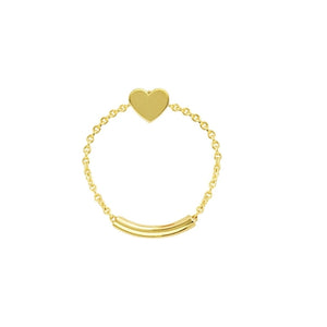 14K Yellow Gold Heart Shape Chain Sizing Ring