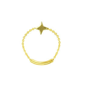 14K Yellow Gold Star Chain Sizing Bar Ring