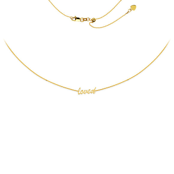 14K Yellow Gold Script Loved Choker Necklace