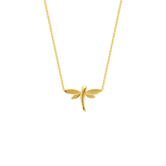 14K Yellow Gold Mini Dragonfly Rope Chain Adjustable Necklace