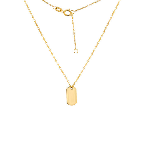 14K Yellow Gold Mini Dog Tag Adjustable Necklace