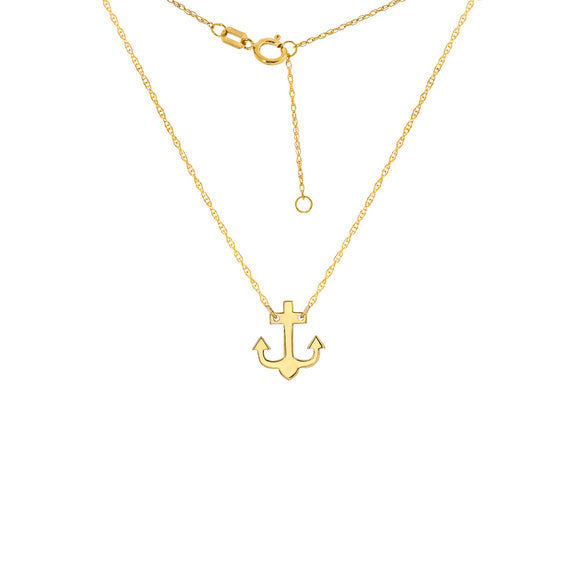 14K Yellow Gold Mini Anchor Dainty Necklace - Minimalist
