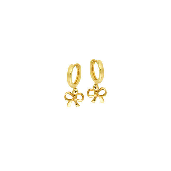 14K Yellow Gold 10M Baby Hoop Dangle Bow Earrings