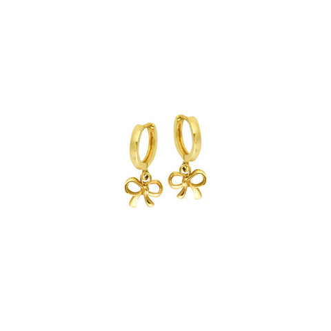 14K Yellow Gold 10M Baby Hoop Dangle Bow Earrings