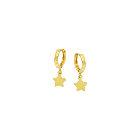 14K Yellow Gold 10M Baby Hoop Dangle Star Earrings