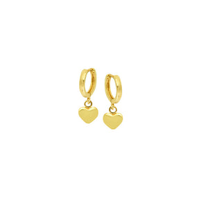 14K Gold Baby Hoop Dangle Puff Heart Earrings