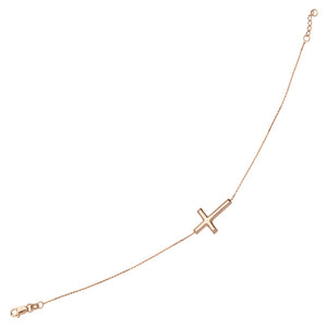 14K Rose Gold Mini Sideways Cross Bracelet
