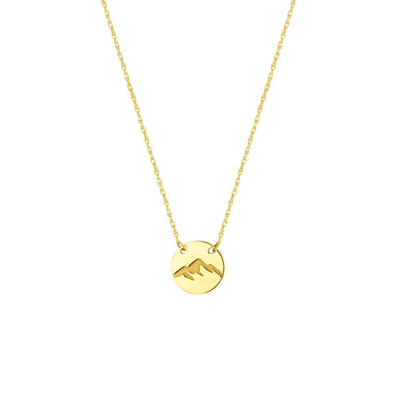 14K Yellow Gold Mini Disk Engrave Mountain Chain Adjustable Necklace