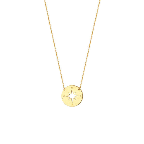 14K Yellow Gold Mini Compass Adjustable Necklace
