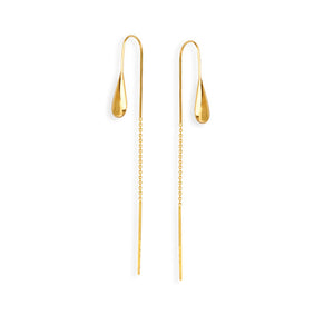 14K Yellow Gold Tear Drop Hook Threader Earrings