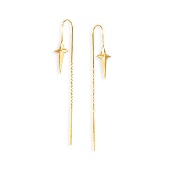 14K Yellow Gold Cross Bridge Hook Threader Earrings