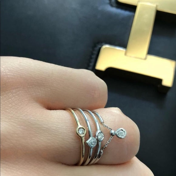 14K White Gold Diamond Bezel Set Sliding Wire Ring (more color)