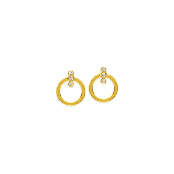14K Rose Gold Diamonds on Flat Circle Stud Earring