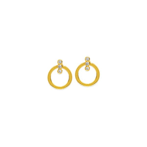 14K Yellow Gold Diamonds on Flat Circle Stud Earring