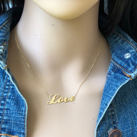 14K Gold LOVE Adjustable Necklace with Cable Chain (more colors)