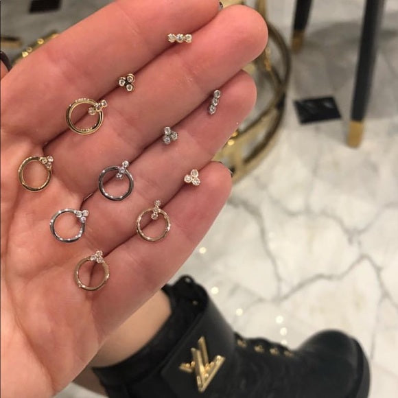 14K Yellow Gold Trinity Diamond Stud Earrings