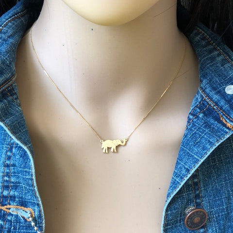 14K Yellow Gold Small Elephant Necklace with adjustable Chain