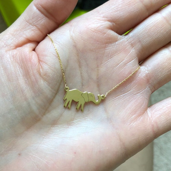 14K Yellow Gold Small Elephant Necklace with adjustable Chain