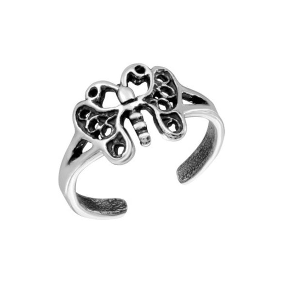 925 Sterling Silver Butterfly Adjustable Toe Ring or Finger Ring