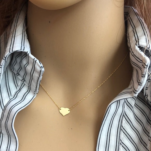 14K Yellow Gold Mini Heart Dainty Necklace - Minimalist