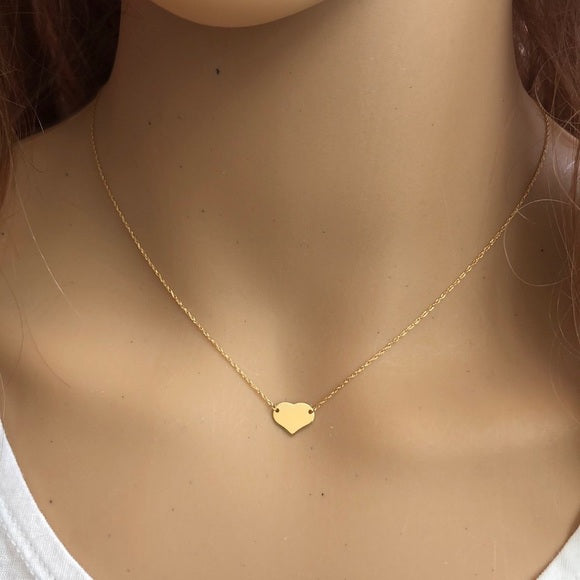 14K Yellow Gold Mini Heart Dainty Necklace - Minimalist