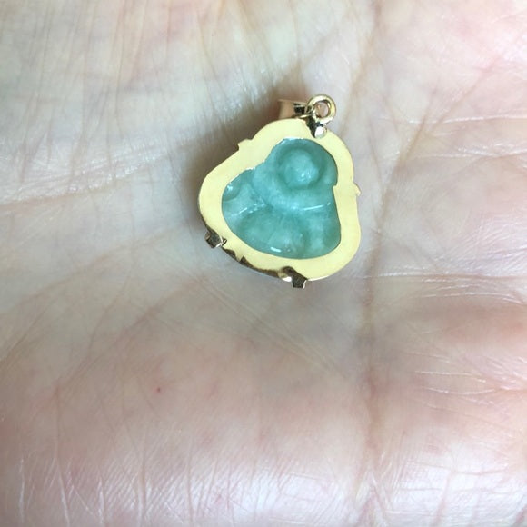 14K Yellow Gold Happy Laughing Buddha Natural Jade Religious Pendant/Necklace - P665 Kid Size