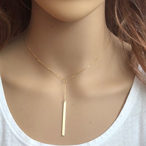 14K Yellow Gold Adjustable Thin Bar Y Necklace