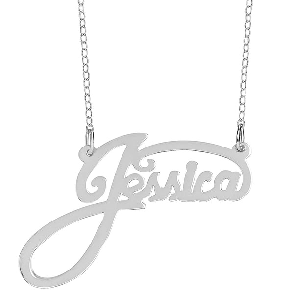 Personalized Sterling Silver Name Plate Necklace in "Jessica" Style (more colors)