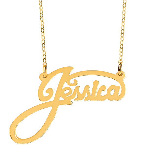 Personalized Name Plate Gold Necklace in "Jessica" Style (Silver & Gold)