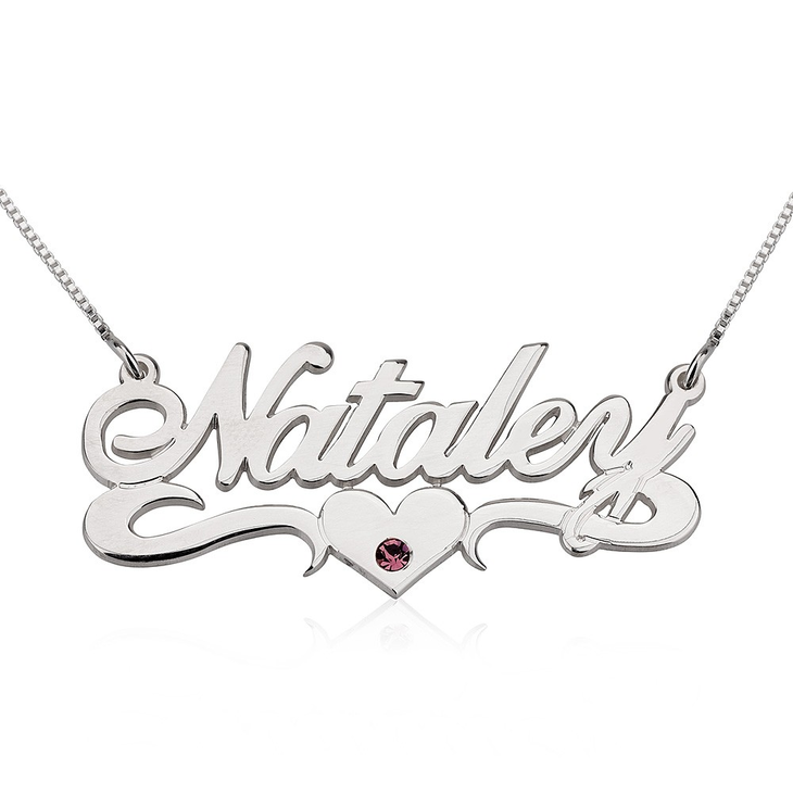 Personalized Gold Name Plate Birthstone Necklace