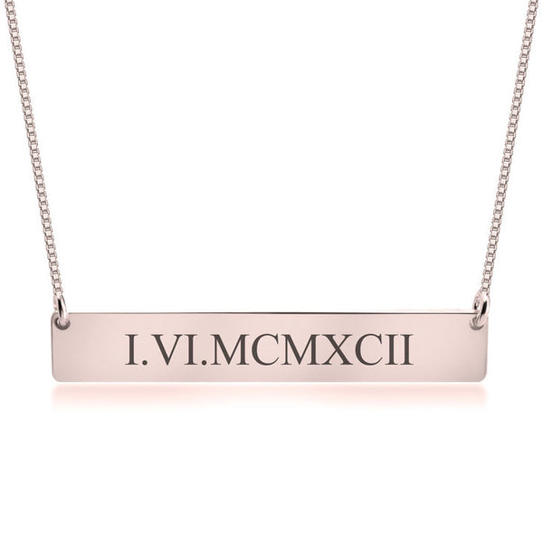 Personalized Gold over Silver Roman Numeral Date Bar Necklace (more colors)